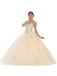 Sleeveless Fitted Pleated Jeweled Tiered Crystal Cutout Illusion Lace-Up Jeweled Neck Sweetheart Natural Waistline Floor Length Quinceanera Dress