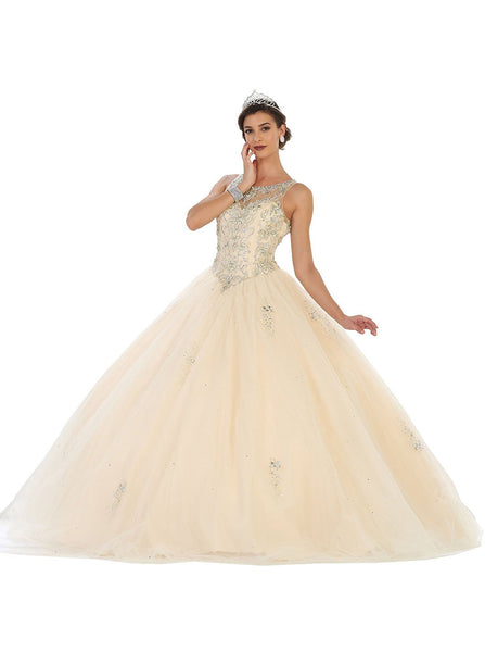 Tiered Pleated Lace-Up Crystal Jeweled Cutout Fitted Illusion Floor Length Sleeveless Natural Waistline Jeweled Neck Sweetheart Quinceanera Dress
