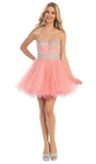 A-line Strapless Flutter Sleeves Cocktail Short Sweetheart Crystal Open-Back Back Zipper Empire Waistline Tulle Dress