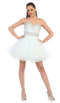 A-line Strapless Flutter Sleeves Tulle Open-Back Crystal Back Zipper Cocktail Short Empire Waistline Sweetheart Dress