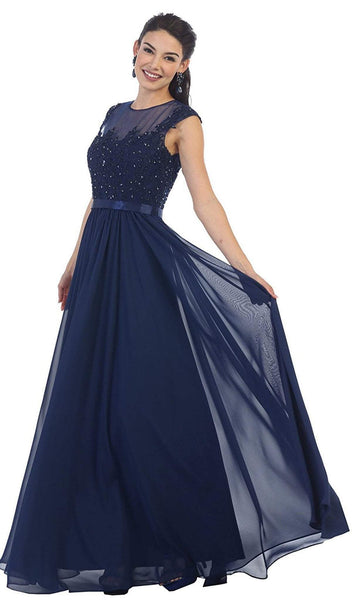 Sophisticated A-line Natural Waistline Floor Length Cap Sleeves Sweetheart Jeweled Fitted Open-Back Sheer Applique Sequined Illusion Prom Dress With Rhinestones