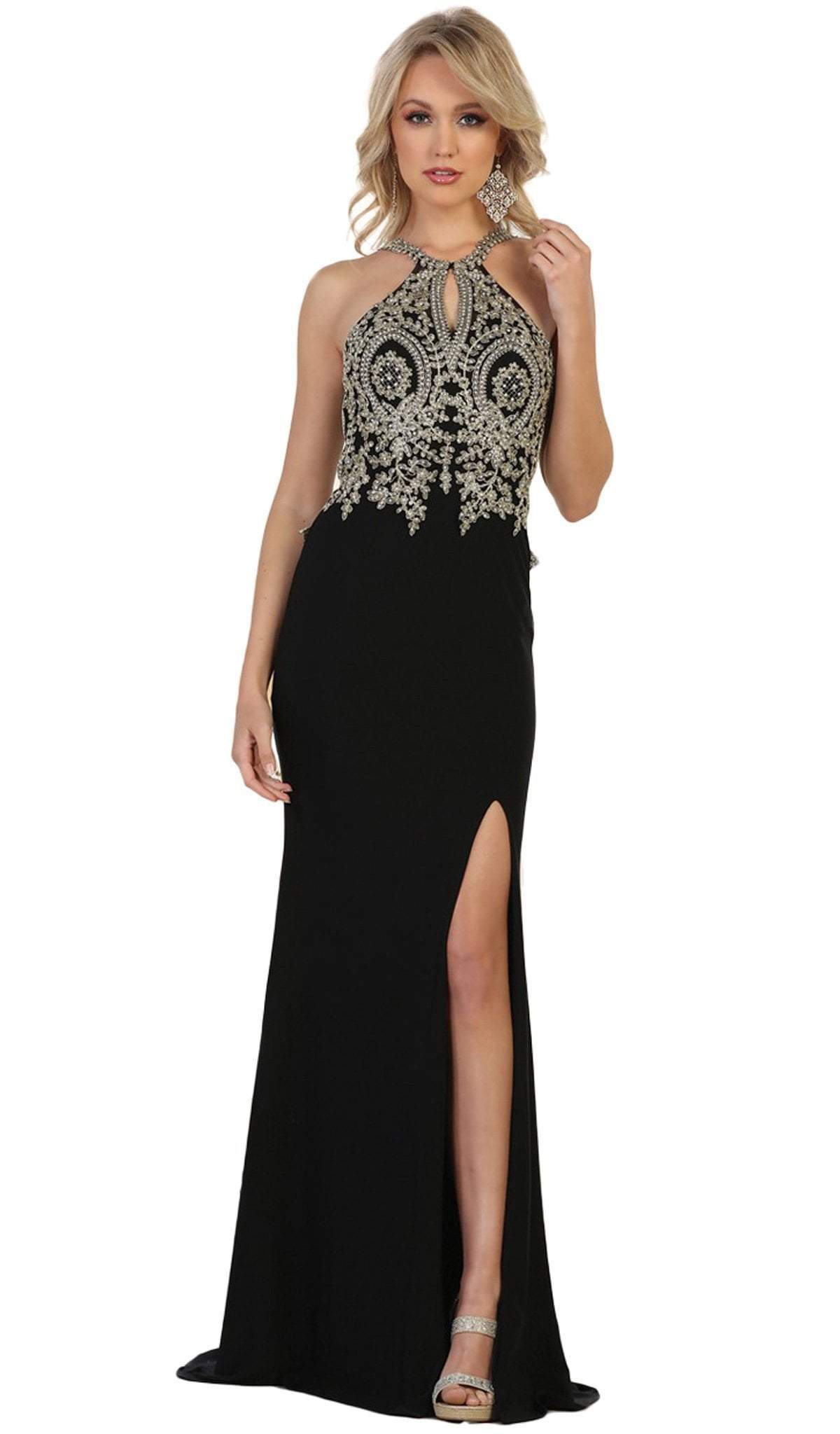 May Queen - Embellished Halter Sheath Evening Gown