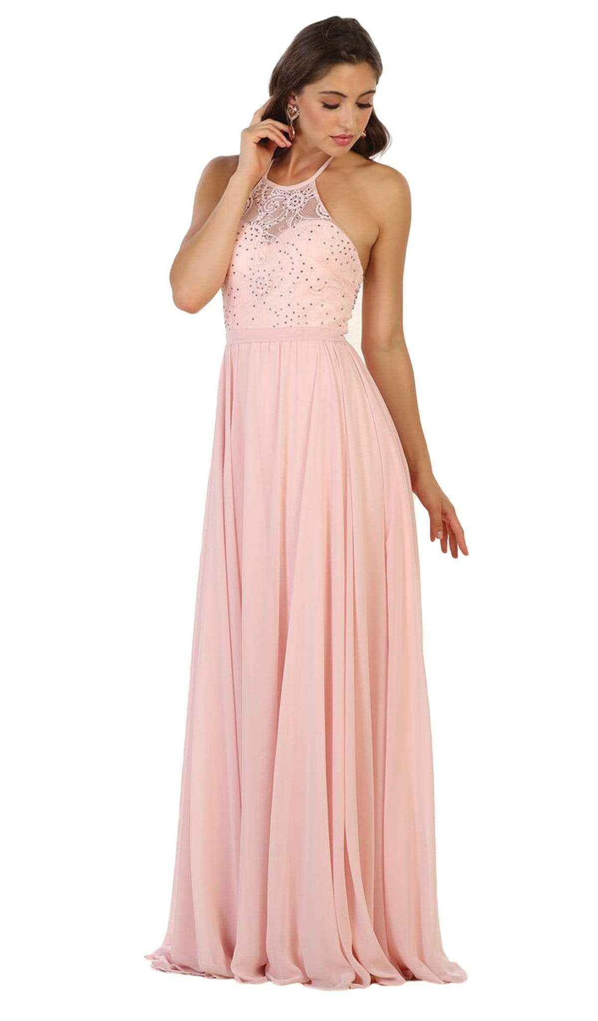 May Queen - Embellished Illusion Halter A-line Evening Dress