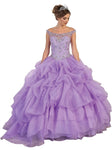 Basque Waistline Off the Shoulder Sheer Cutout Lace-Up Illusion Floor Length Quinceanera Dress with a Brush/Sweep Train With Ruffles