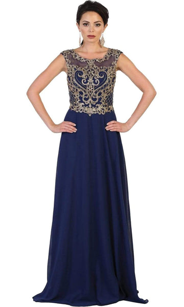 A-line Chiffon Jeweled Neck Sleeveless Natural Waistline Sheer Illusion Sequined Embroidered Jeweled Floor Length Evening Dress With Rhinestones
