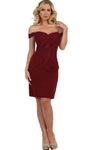 Natural Waistline Fitted Back Zipper Open-Back Embroidered V Back Sheath Off the Shoulder Cocktail Above the Knee Sweetheart Sheath Dress