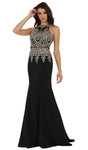 Illusion Embroidered Open-Back Round Neck Mermaid Natural Waistline Sleeveless Homecoming Dress/Prom Dress/Party Dress