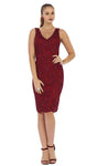 V-neck Natural Waistline Sleeveless Sheath Fitted Jeweled Applique Mesh Embroidered Cocktail Above the Knee Sheath Dress/Evening Dress With Rhinestones