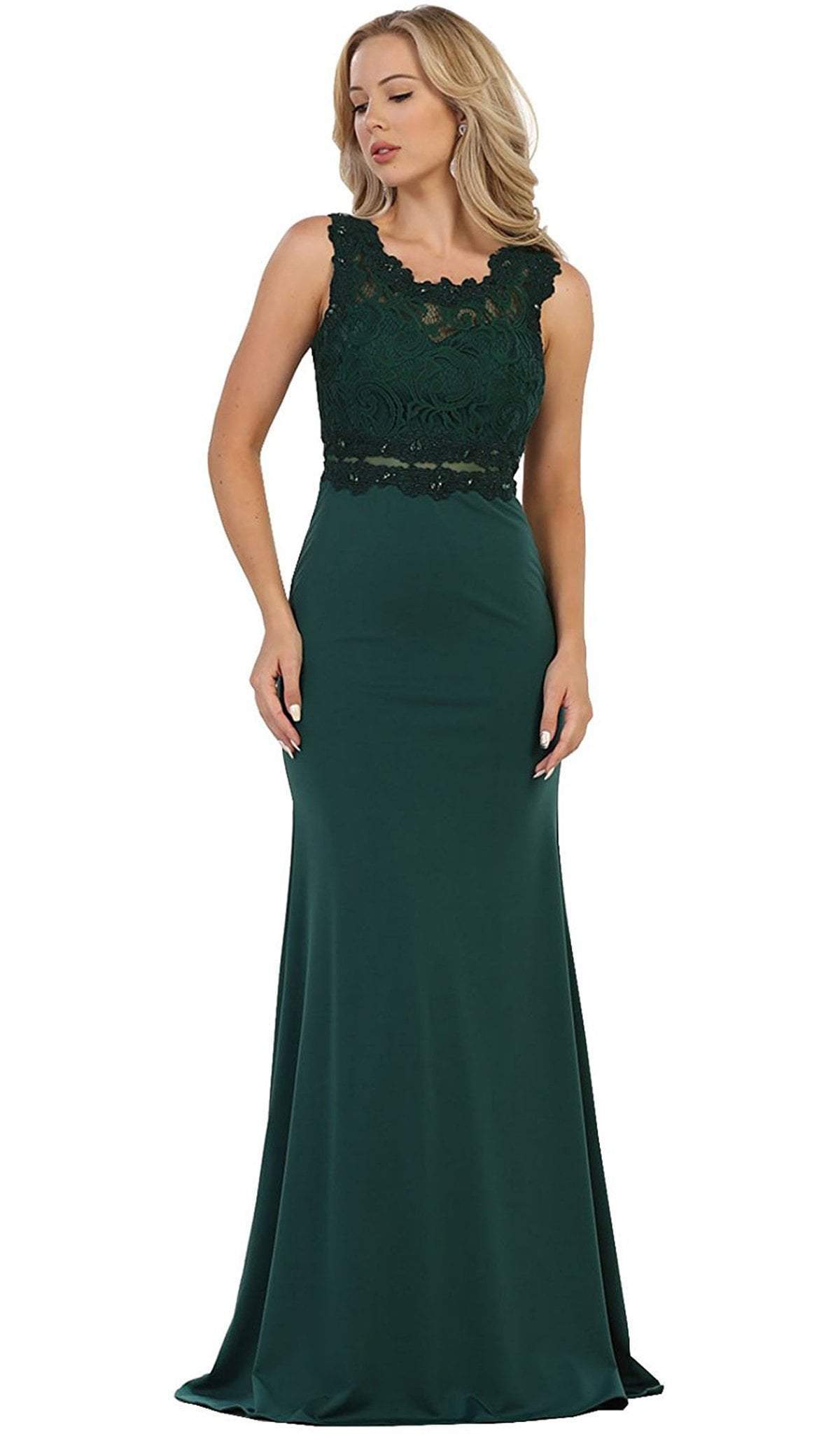 May Queen - Lace Bodice Illusion Paneled Sheath Evening Gown