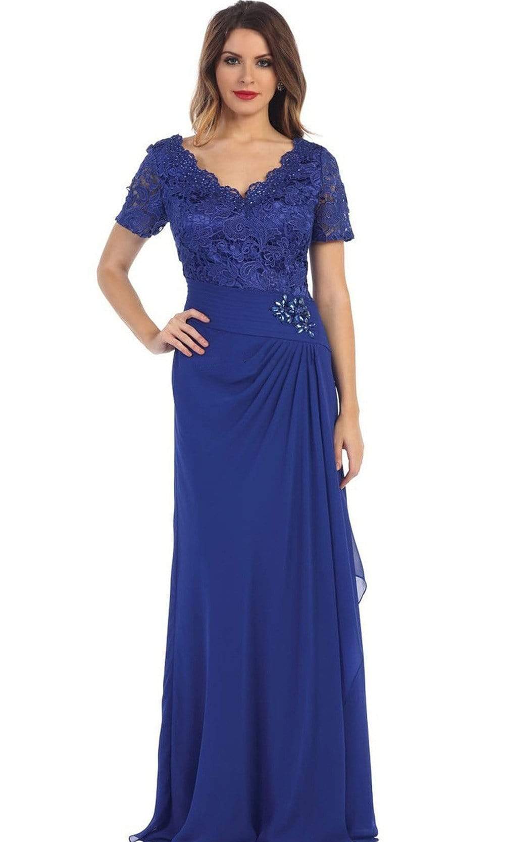 May Queen - Lace Scalloped V-neck Sheath Evening Dress
