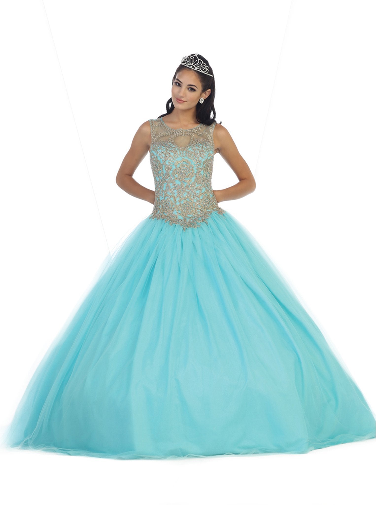 May Queen - LK-72 Lace Illusion Jewel Evening Gown