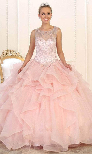 Lace-Up Fitted Cutout Tiered Beaded Illusion Basque Corset Waistline Sleeveless Scoop Neck Sweetheart Floor Length Ball Gown Prom Dress With Ruffles