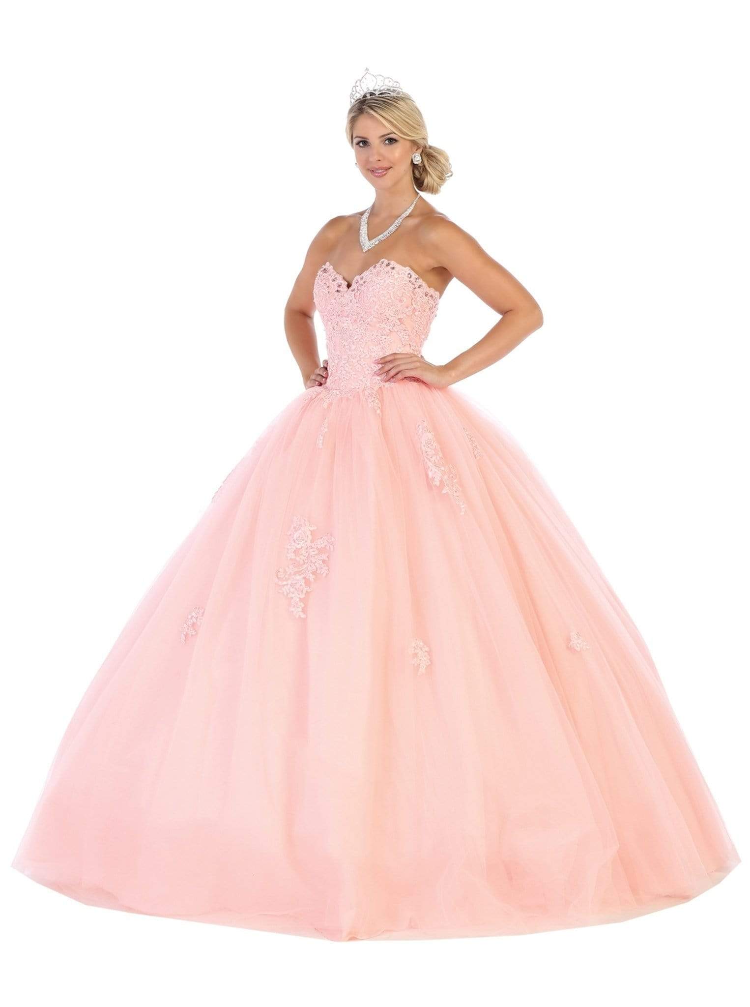 May Queen - LK107 Strapless Scalloped Corset Appliqued Ballgown