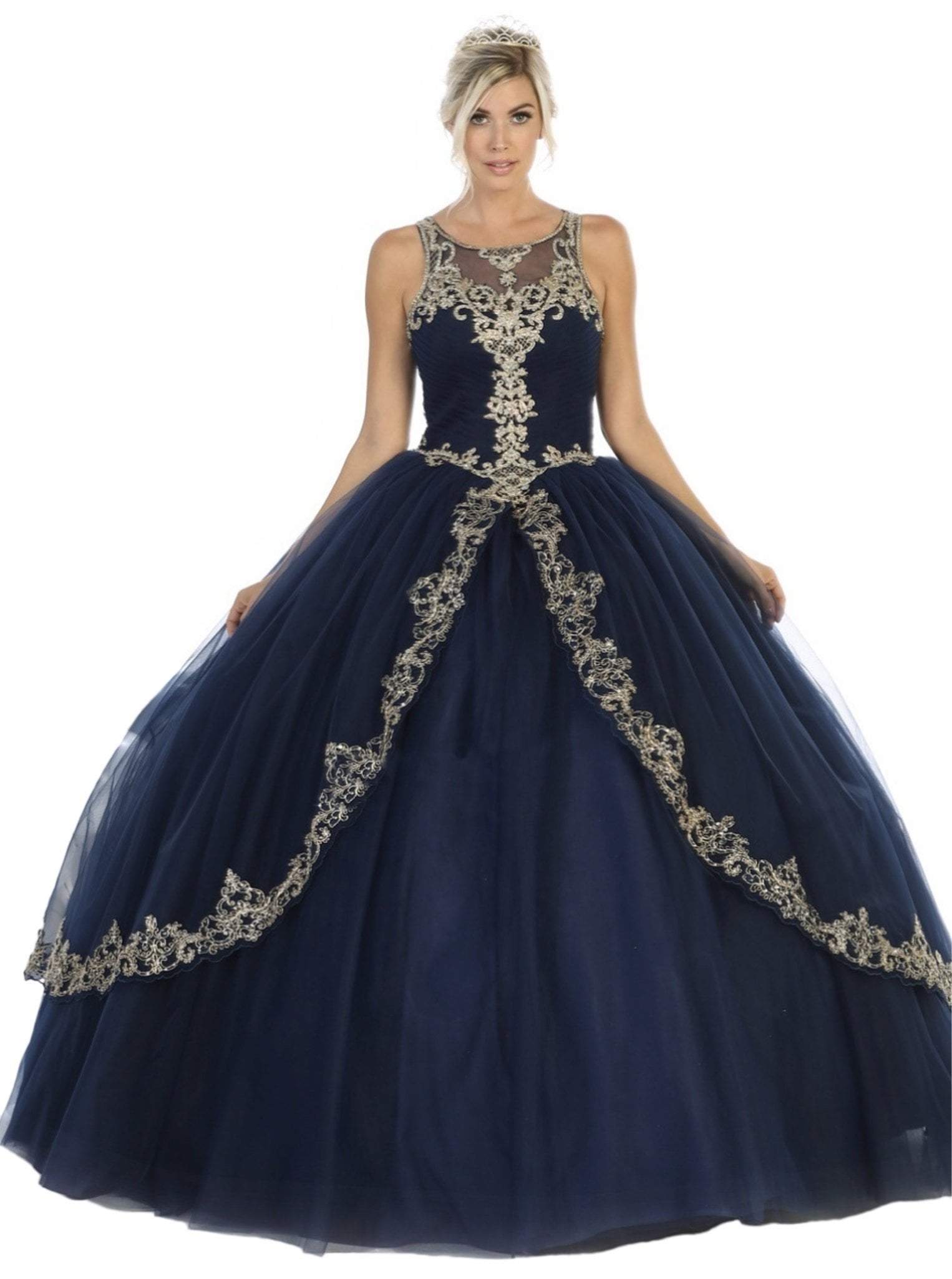 May Queen - LK117 Appliqued Scoop Pleated Ballgown

