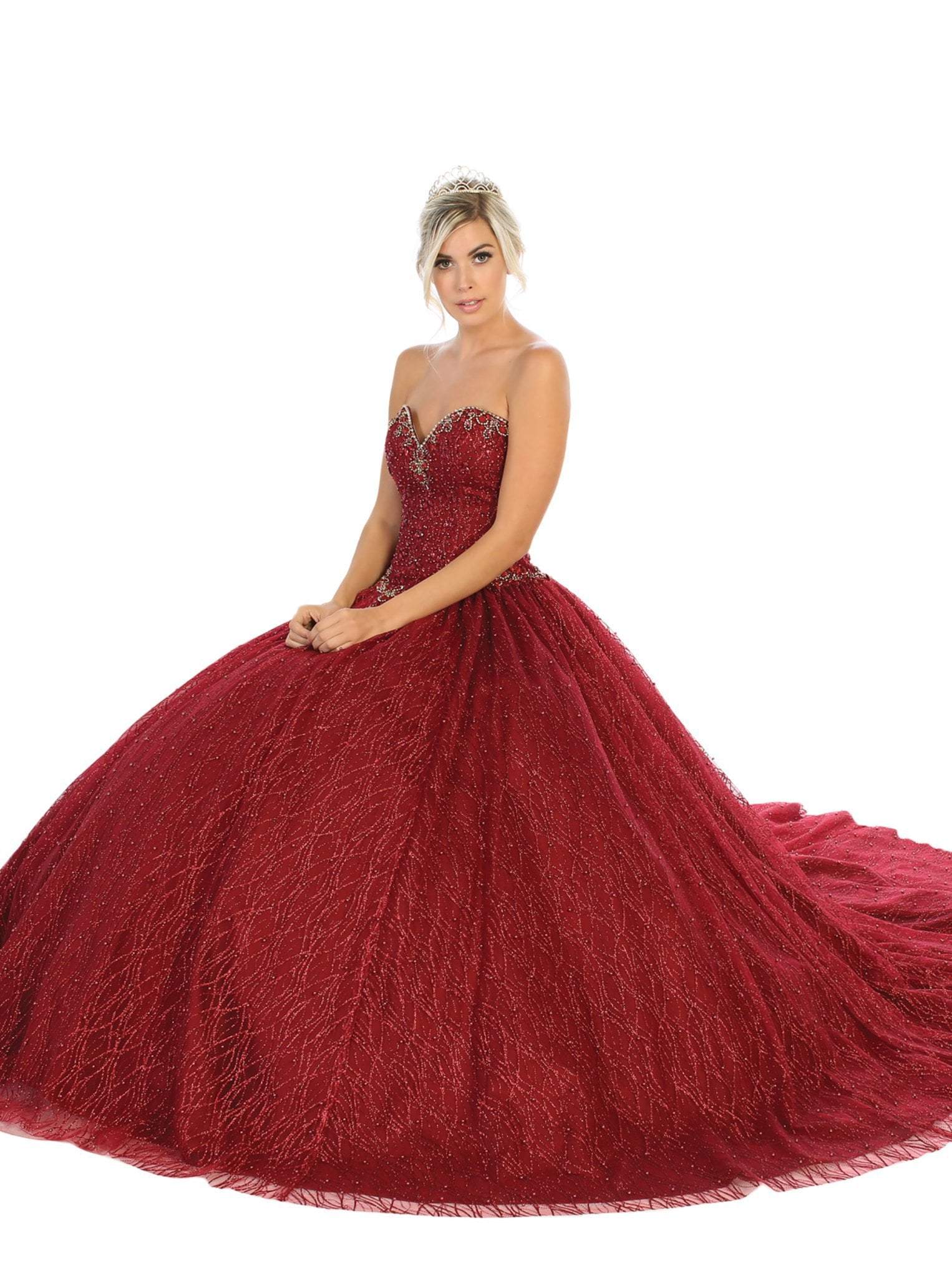 May Queen - LK126 Sequined Strapless Sweetheart Ballgown
