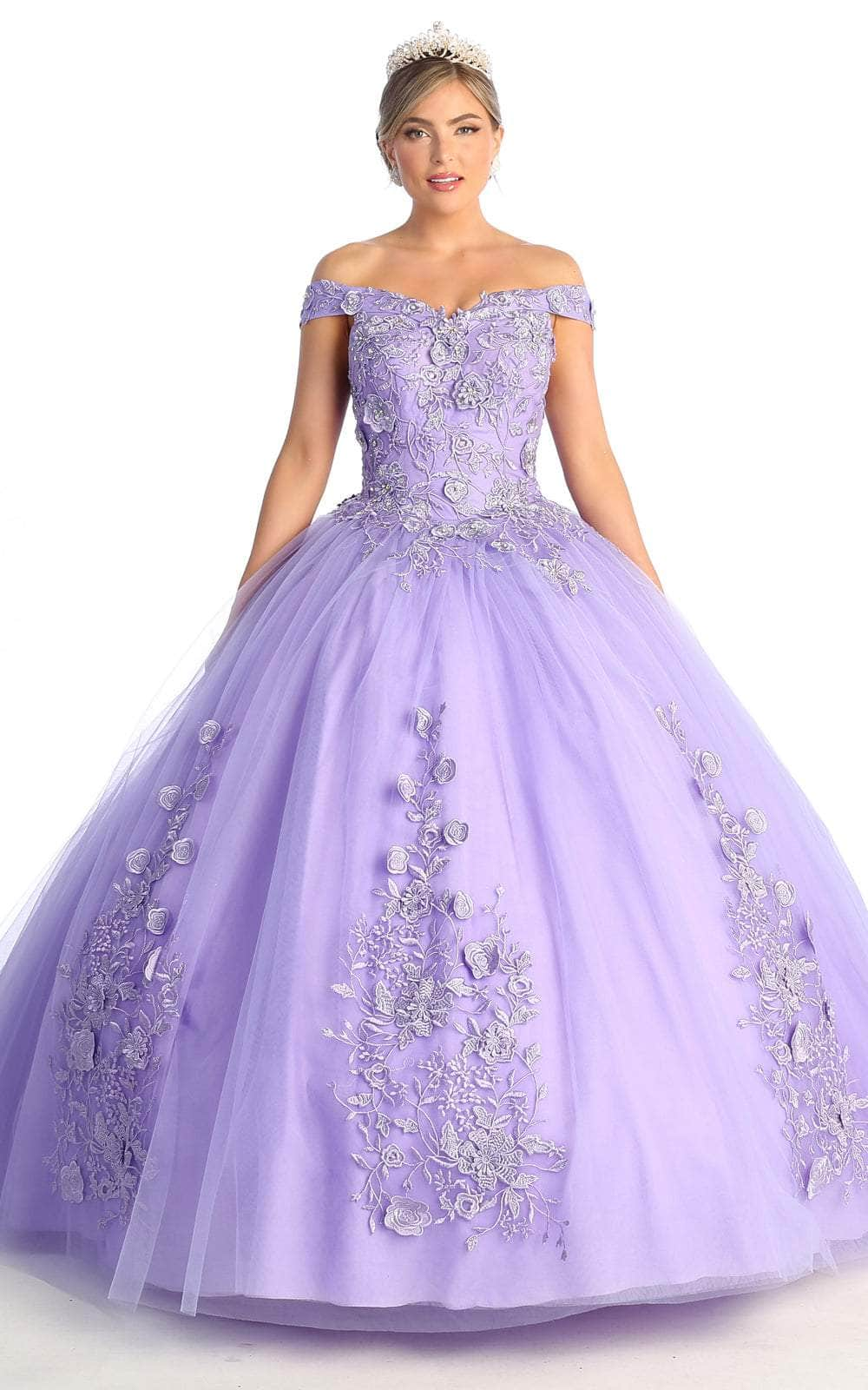 May Queen - LK136 Off Shoulder Rose Appliqued Ballgown
