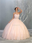 Strapless Floor Length Basque Corset Waistline Sheer Glittering Applique Sweetheart Dress