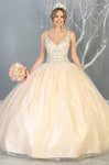 V-neck Sleeveless Natural Waistline Lace-Up Fitted Quinceanera Dress