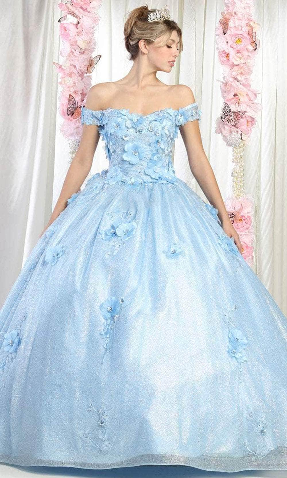 May Queen LK161 - Off Shoulder Floral Prom Ballgown
