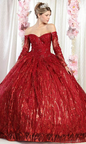 Sophisticated Sweetheart Floor Length Long Sleeves Off the Shoulder Lace Corset Natural Waistline Sheer Gathered Lace-Up Sequined Beaded Ball Gown Prom Dress with a Brush/Sweep Train