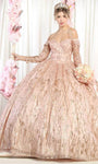 Sophisticated Sweetheart Corset Natural Waistline Lace Long Sleeves Off the Shoulder Lace-Up Sheer Beaded Gathered Sequined Floor Length Ball Gown Prom Dress with a Brush/Sweep Train