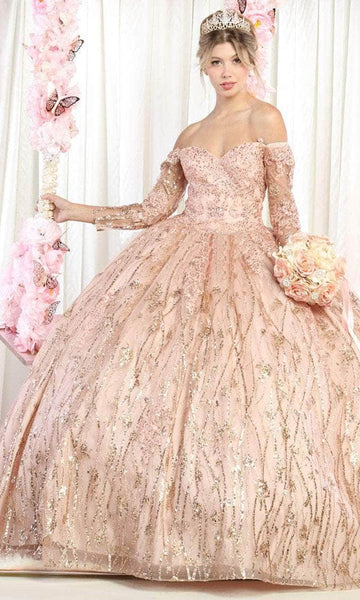 Sophisticated Sweetheart Corset Natural Waistline Lace Lace-Up Sequined Sheer Gathered Beaded Floor Length Long Sleeves Off the Shoulder Ball Gown Prom Dress with a Brush/Sweep Train