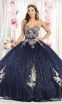 Strapless Floor Length Lace Sweetheart Glittering Beaded Lace-Up Natural Waistline Ball Gown Quinceanera Dress