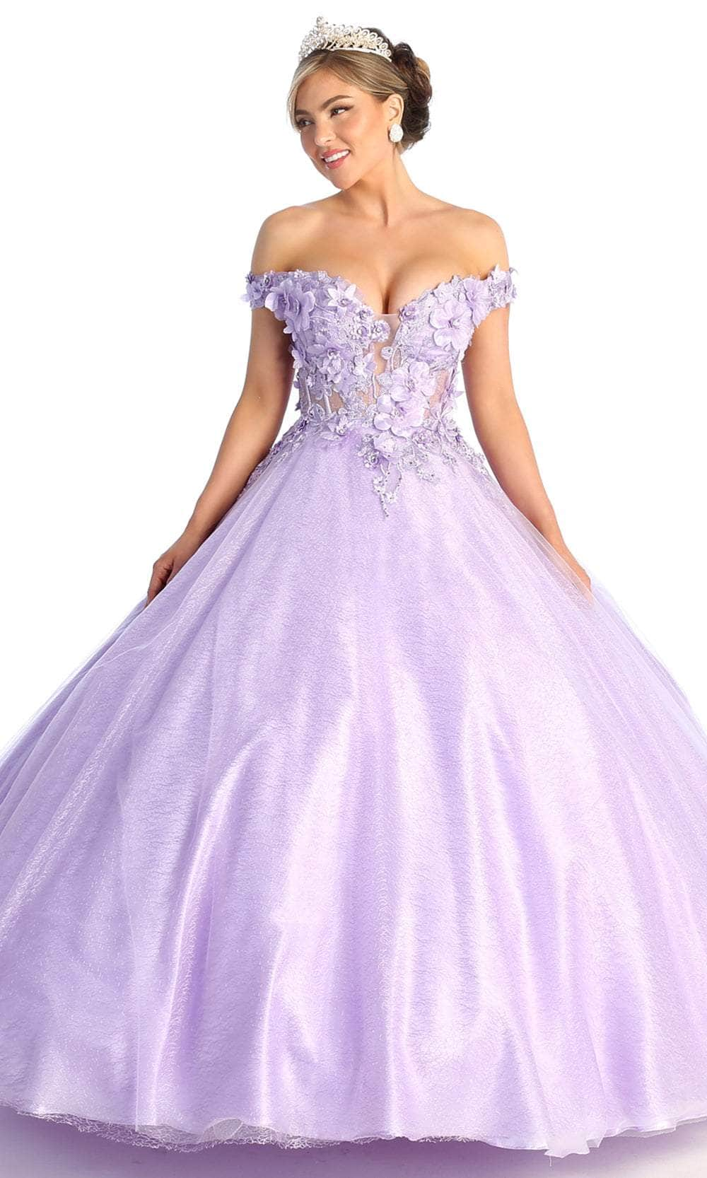 May Queen LK166 - Off Shoulder Applique Prom Ballgown
