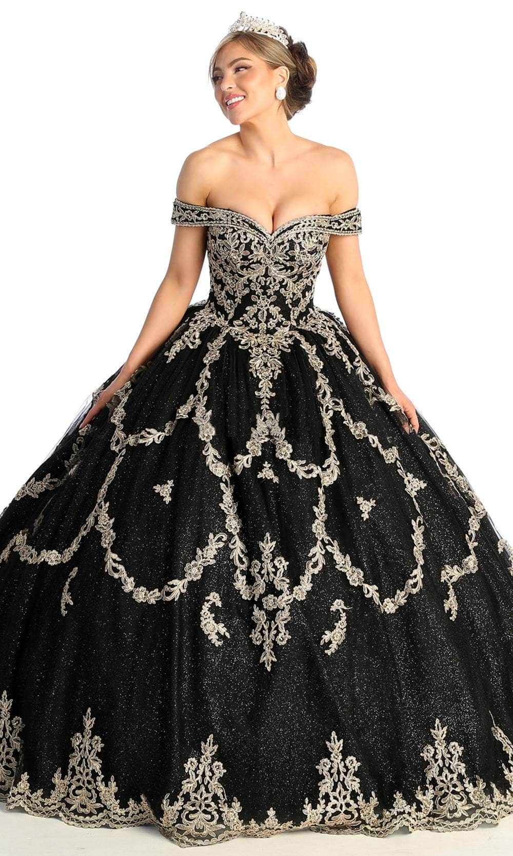 May Queen LK170 - Embellished Off Shoulder A-Line Gown