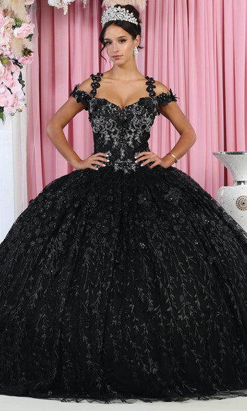 Sweetheart Cold Shoulder Sleeves Off the Shoulder Tiered Applique Floor Length Basque Corset Waistline Lace Quinceanera Dress With Rhinestones