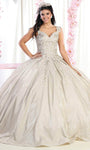 Applique Off the Shoulder Basque Corset Waistline Lace Quinceanera Dress with a Brush/Sweep Train With Rhinestones