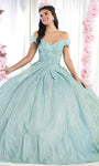 Basque Corset Waistline Lace Applique Off the Shoulder Quinceanera Dress with a Brush/Sweep Train With Rhinestones