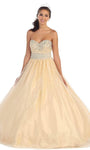 Strapless Open-Back Lace-Up Fitted Wrap Back Zipper Empire Waistline Tulle Sweetheart Dress With Rhinestones