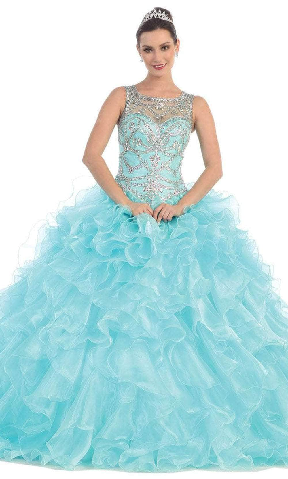 May Queen LK68 - Jeweled Cutout Back Ballgown