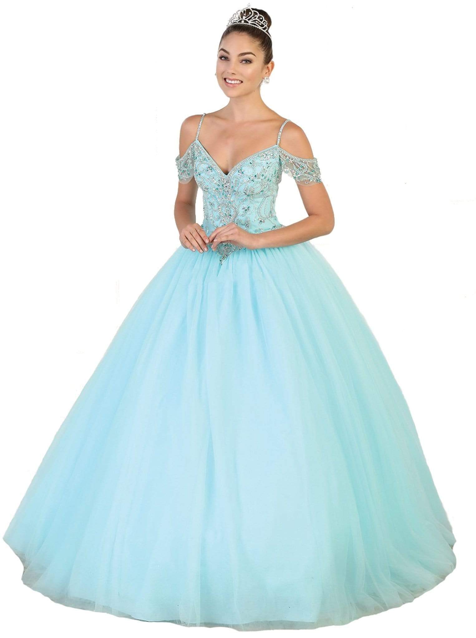 May Queen - LK96 Embellished V-neck Quinceanera Ballgown