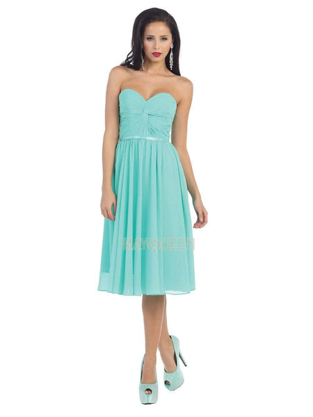 A-line Strapless Satin Tea Length Sweetheart Natural Waistline Lace-Up Open-Back Ruched Dress