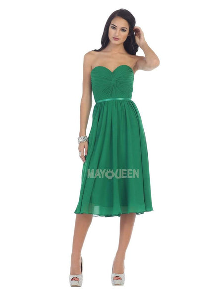 A-line Strapless Ruched Lace-Up Open-Back Satin Sweetheart Natural Waistline Tea Length Dress
