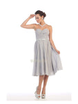 A-line Strapless Tea Length Ruched Open-Back Lace-Up Satin Natural Waistline Sweetheart Dress