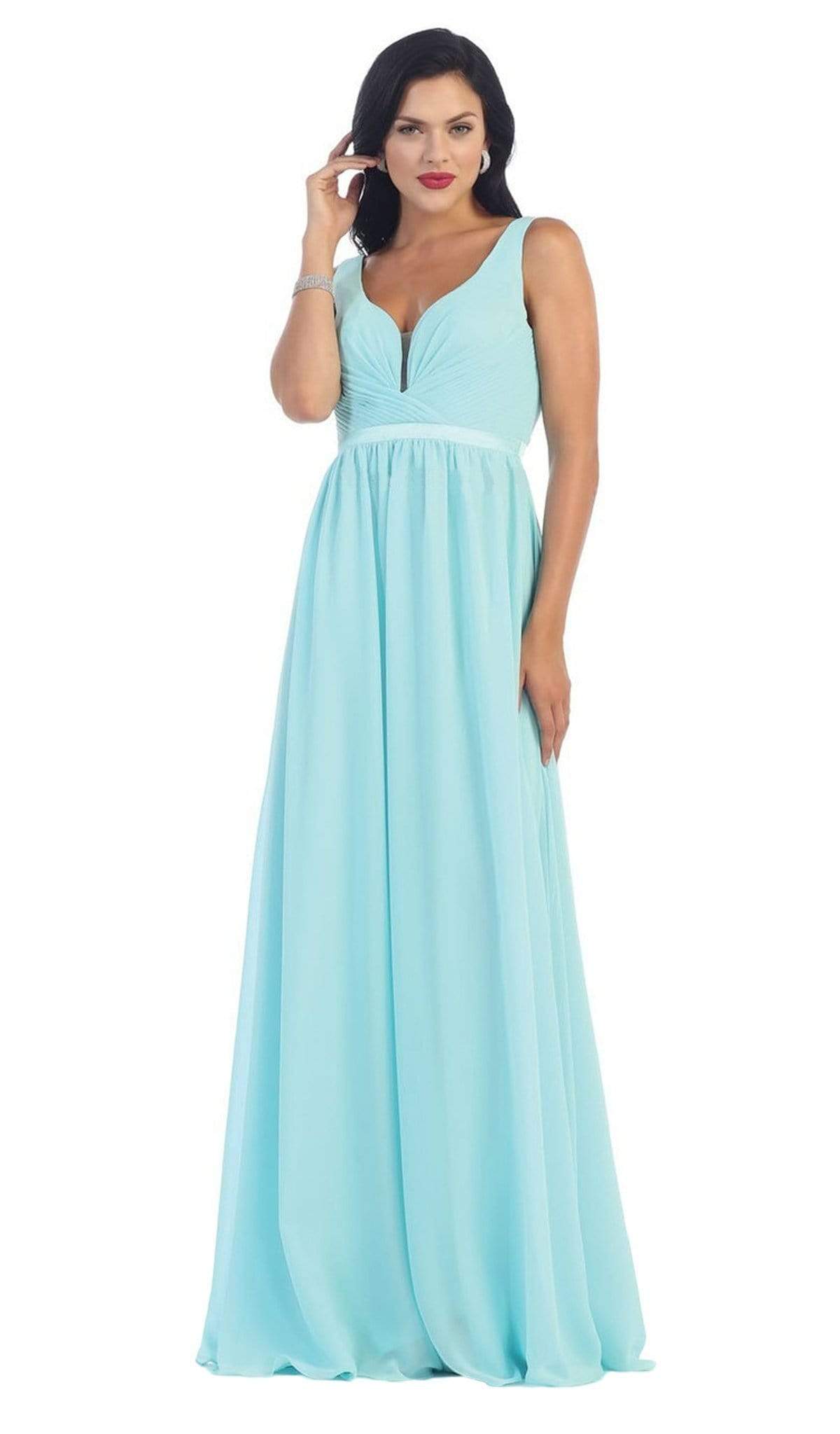 May Queen - MQ1225 Sleeveless Illusion Plunging A-Line Gown
