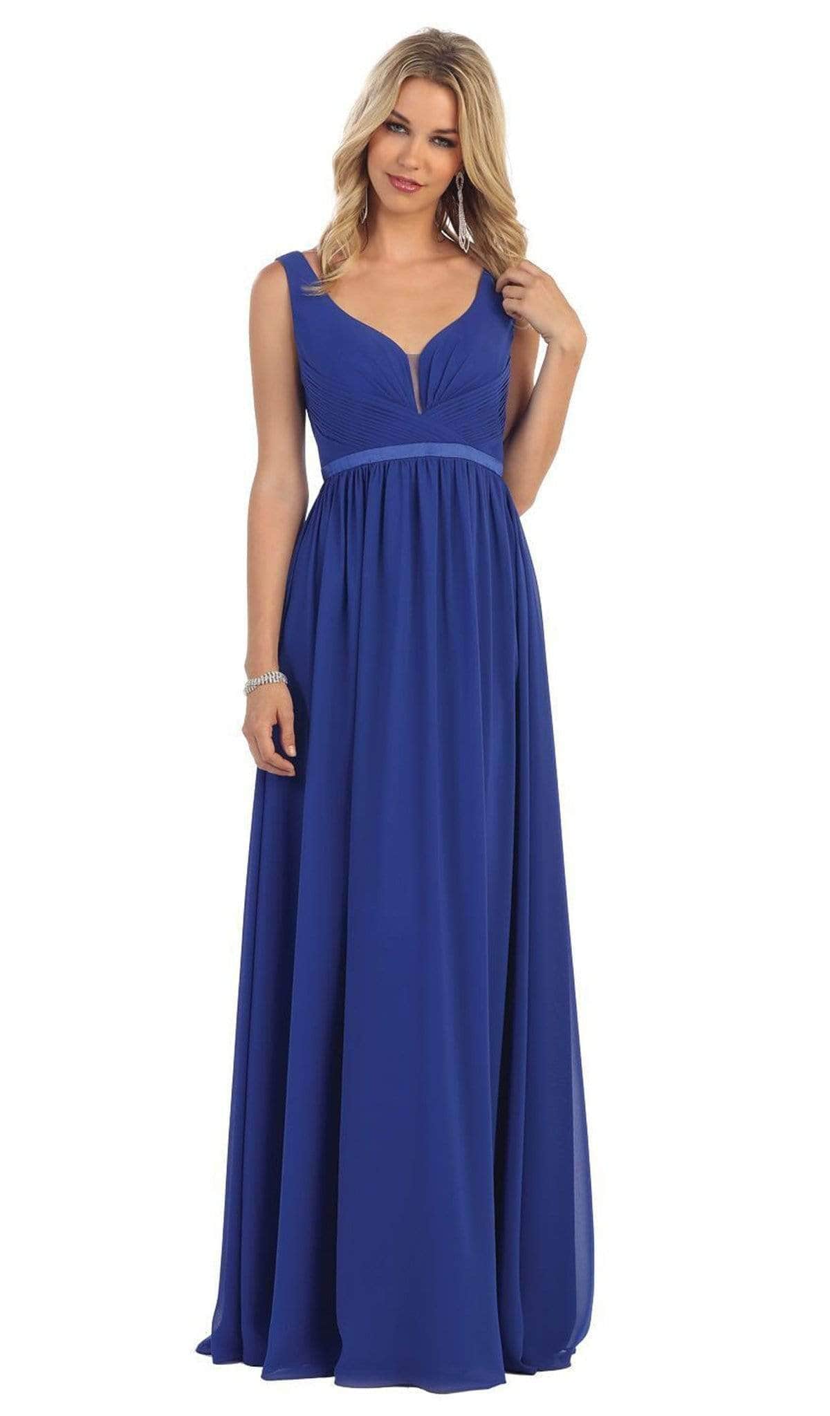 May Queen - MQ1225 Sleeveless Sheer Plunging A-Line Gown