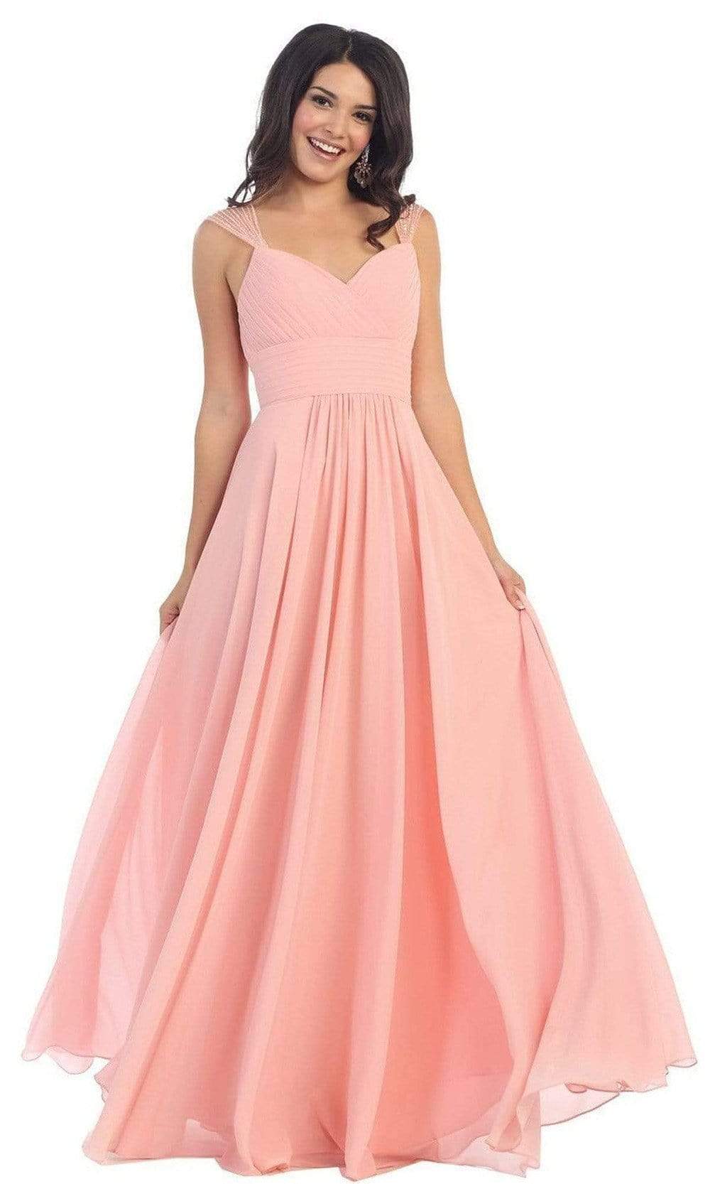 May Queen - MQ1275 Finely-Tucked Bodice Sweetheart Neck A-Line Dress
