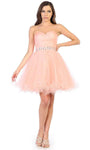 A-line V-neck Strapless Cocktail Short Sweetheart Corset Natural Waistline Jeweled Pleated Gathered Dress