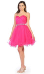 A-line V-neck Strapless Sweetheart Corset Natural Waistline Gathered Pleated Jeweled Cocktail Short Dress