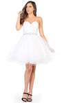 A-line V-neck Strapless Gathered Pleated Jeweled Corset Natural Waistline Sweetheart Cocktail Short Dress