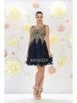 A-line V-neck Fitted Embroidered Natural Waistline Cocktail Short Sleeveless Party Dress