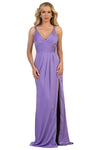 Sophisticated A-line V-neck Slit Pleated Open-Back Ruched Back Zipper Natural Waistline Sleeveless Party Dress