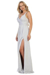 Sophisticated A-line V-neck Sleeveless Natural Waistline Ruched Open-Back Back Zipper Slit Pleated Party Dress