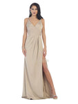 Sophisticated A-line V-neck Natural Waistline Ruched Open-Back Slit Back Zipper Pleated Sleeveless Party Dress