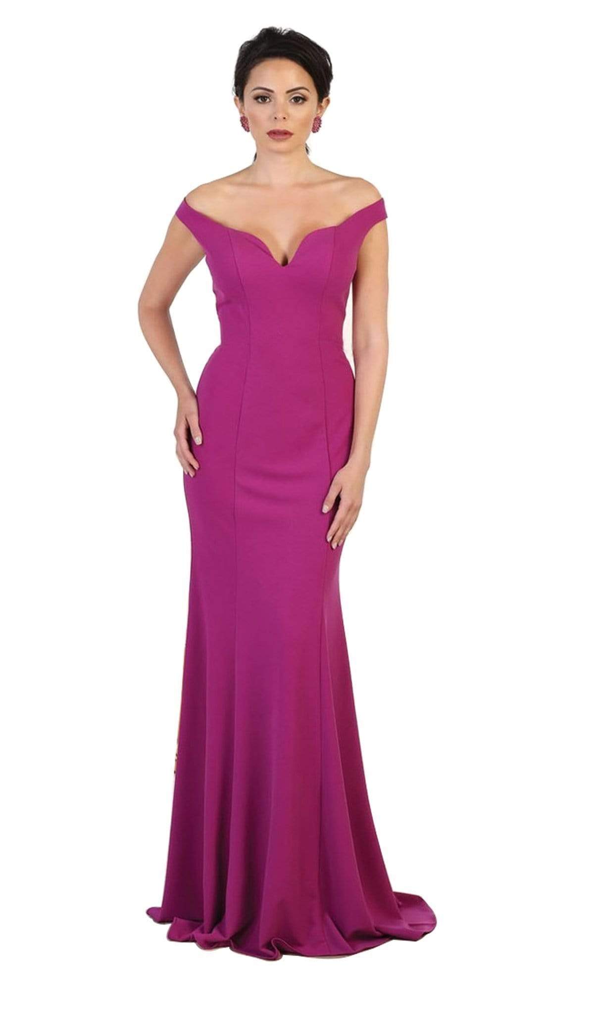 May Queen - MQ1489 Off Shoulder Long Sheath Evening Gown