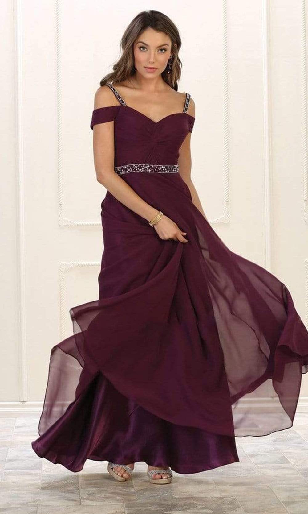 May Queen - MQ1515 Embellished Cold Shoulder Knotted A-Line Gown